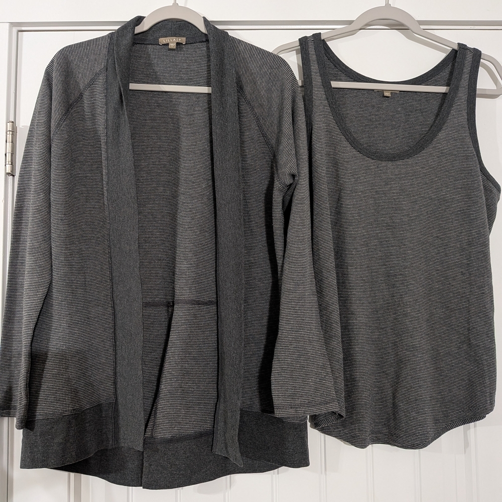 LILLA P Neutral Cotton Blend Office Comfort Long Sleeve Sweater Cardigan Set